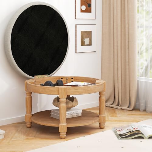 Giantexlargeottomancoffeetable29inchoversizedroundottomanwithstorageshelfflipuptopwoodlegsfarmhouseupholsteredtuftedottomanfootrestforlivingroombedroombeigenatural  Urban Country Home Decor Giantex large ottoman coffee table 29 inch oversized round ottoman with storage shelf flip up top wood legs farmhouse upholstered tufted ottoman footrest for living room bedroom beige natural  urban country home decor