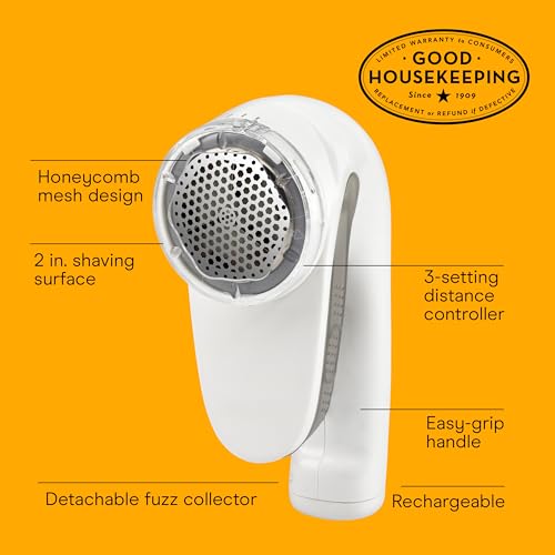 Conair Fabric Shaver and Lint Remover, Rechargeable Portable Clothes Shaver with 3 Settings, Fuzz Remover for Sweaters, Clothing, and Furniture, Large 2-Inch Shaving Head, White - Image 4