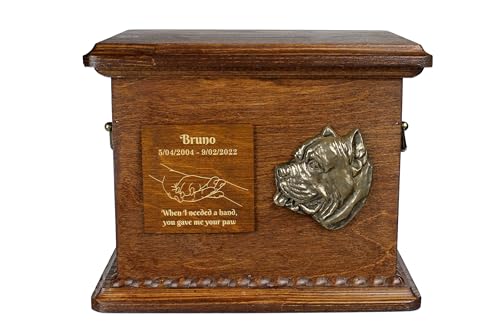 Art-Dog Urna Per Ceneri Di Cane - Memoriale Fatto A Mano Con Rilievo, Incisione Personalizzata E Busto In Bronzo Fuso A Freddo - 8,3X11,4X8,7" - Presa