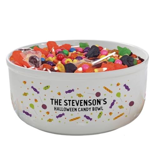 Personalization Universe Candy Pattern Personalized Halloween Candy Bowl - Durable Ceramic, Large Serving Size 5 Quarts - Perfect for Trick or Treaters, Fall Home Decor, Dishwasher Safe