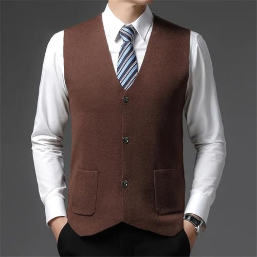 Fashion Solid Sleeveless Sweater Vest Men V-Neck Button Thickened Warm Cardigan Vest3