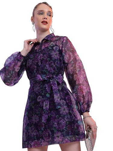 Image of Tokyo Talkies Women's Long Sleeves Shirt Collar Printed Dresses | Stylish Dresses | Casual Dresses