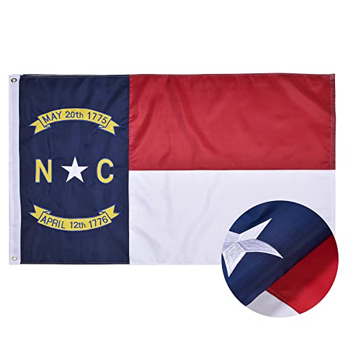 VICDRIA North Carolina State Flag 3x5 Ft Deluxe Full Embroidered Heavy Duty Polyester Durable NC Outside Flag with Sewn Stripes and Brass Grommets for Indoor/Outdoor