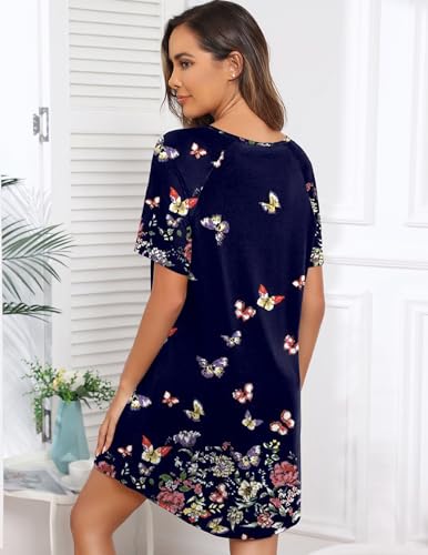 Image of Ekouaer Sleep Shirts for Women Short Sleeve Night Shirts for Sleeping Pullover Nightgown Soft Nightdress S-XXXL