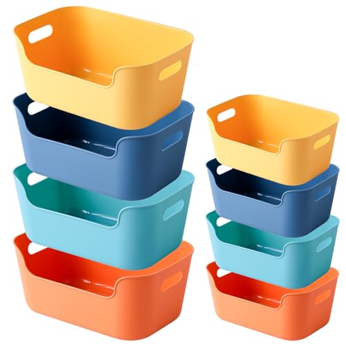 Bncxdc Plastic Storage Basket, 8PCS Storage Baskets, 4 Medium and Small Baskets for Storage, Stackable Storage Boxes for Kitchen, Plastic Storage Organizer for Cupboard, Office, Bathroom