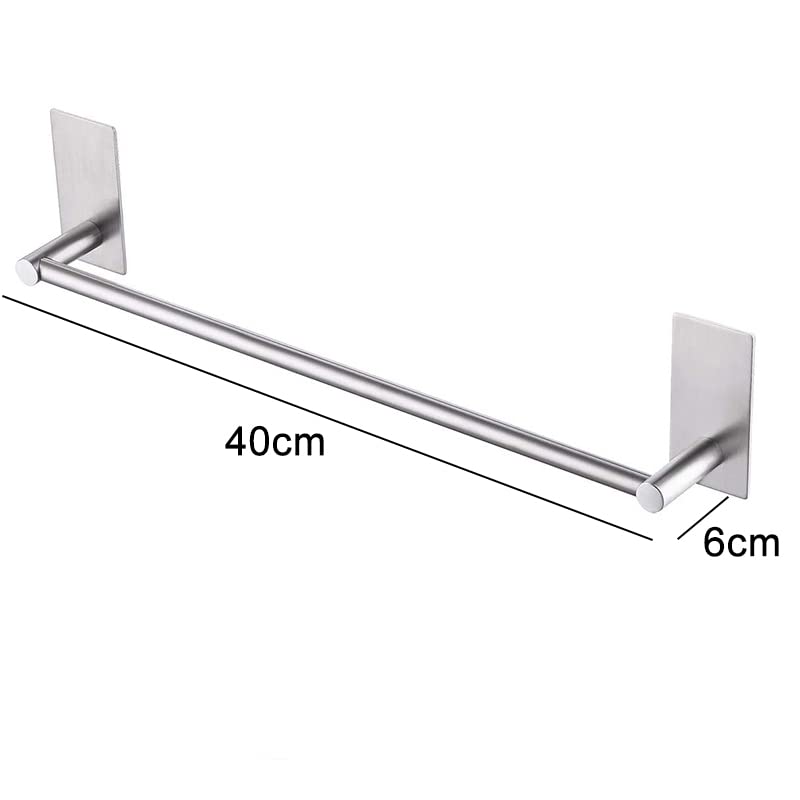 ORiTi Self Adhesive Bathroom Towel Bar 40cm Stainless Steel Bath Wall Shelf Rack Hanging Towel Stick On Sticky Hanger, No Drilling Towel Rack Silver