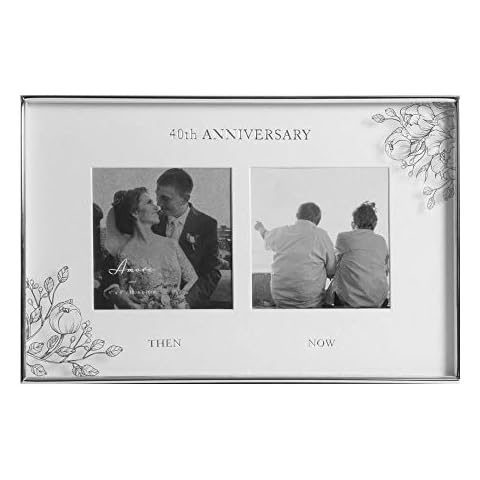40th Wedding Anniversary Silver Dual Photo Frame. Then & Now Amore by Juliana Cover