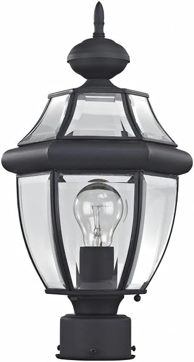 Livex Lighting Lantern 2153-04 Outdoor Post with Clear Beveled Glass Shades, Black
