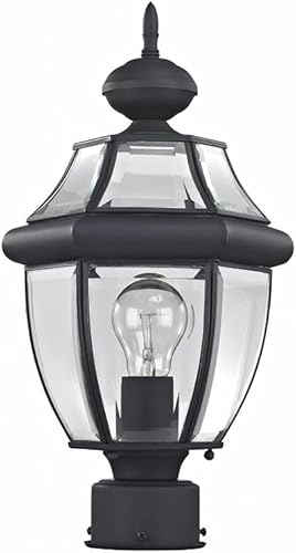Livex Lighting 2153-04 Poste exterior con pantallas de vidrio biselado transparente, negro