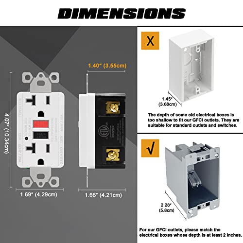 10 Pack - Electeck 20 Amp Gfci Outlets, Non-Tamper Resistant, Decor Gfi Receptacles With Led Indicator, Ground Fault Circuit Interrupter, Wallplate Included, Etl Listed, Red/Black Button #TOP2