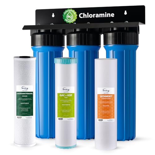 Image of iSpring Chloramine & Heavy Metals Removal Whole House Water Filter System, SGS-Tested, Reduces Lead, Chlorine, Sediment and up to 94.4% of Chloramine, 20 inch x 4.5 inch Filters, Model: WGB32B-KSNC