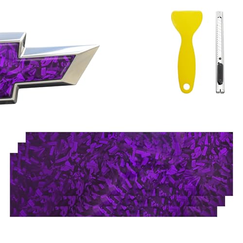 Image of Compatible with 11.8 inch x 4 inch Bowtie Emblem Wrap Kit for Chevy Logo Overlay Vinyl Wrap with Spatula and Cutter 3Pcs Purple Forged Carbon Fiber