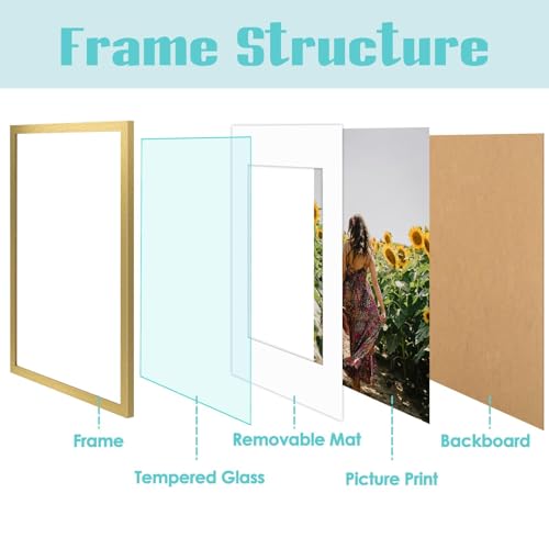 Image of Frametory, 16X24 Picture Frame Display 12X18 with Mat or Without Mat, Horizontal or Vertical Wall Poster Frame with High Definition Glass, Wide Molding, Perfect for Home Decorate (Gold, 6 Pack)