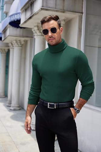 Image of COOFANDY Men's Ribbed Turtleneck Sweater Casual Basic Long Sleeve Knitted Pullover Sweater