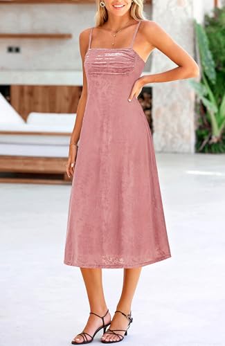 Image of BTFBM Women's Summer Dress Sleeveless Spaghetti Strap Midi Dress Sexy Cowl Neck Floral Cocktail Dress Party Dresses