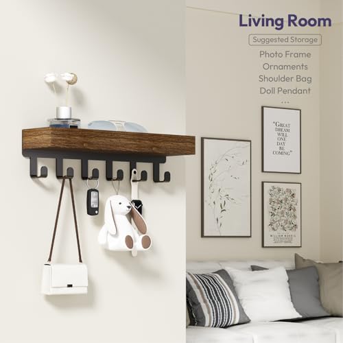 SWTYMIKI Schlüsselbrett mit Holztablett und 6 Haken - Multifunktionales Schlüsselhalter/Schlüsselboard, Schlüsselbrett mit Ablage für Flur, Schlafzimmer & Küche, Hängen Küchenbesteck