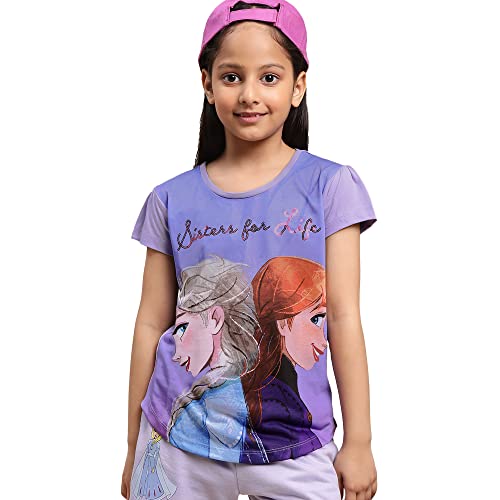 Image of Kidsville Frozen Printed Regular Fit Purple Cotton Girl's T-Shirt