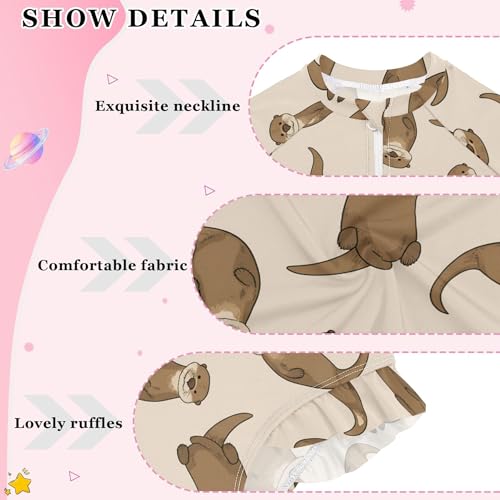 Cute Otter Girls Long Sleeve Rashguard Swimsuit UV Protection One-Piece Swimwear Bathing Suit B04046394