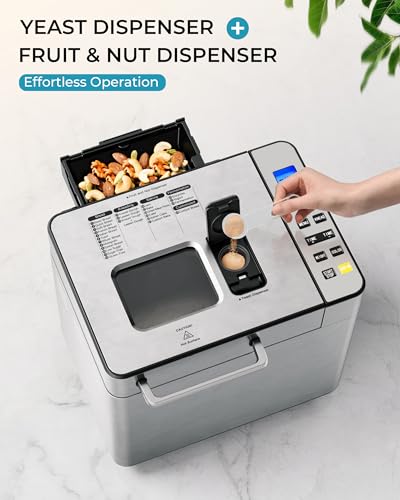 EUHOMY-25-in-1-Bread-Maker-Machine-2LB-Breadmaker-Bread-Machines-with-Nut-Dispenser-and-Yeast-Dispenser-3-Loaf-Sizes-3-Crust-Colors-Dough-Maker-with-Customized-Options-Gluten-Free-Recipe-Gifts
