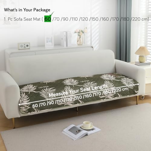 Image of HOKIPO Polyester Printed Waterproof + Anti-Slip + Quick Dry Sofa Seat Mats, Palm Leaves Olive - Length 60cm (AR-5229-P8)