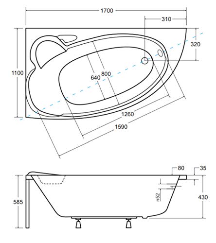 ECOLAM® Badewanne Wanne Eckwanne Eckbadewanne Acryl weiß Finezja 170x110 cm LINKS + Schürze Ablaufgarnitur Ab- und Überlauf Automatik Füße Silikon Komplett-Set – Bild 6