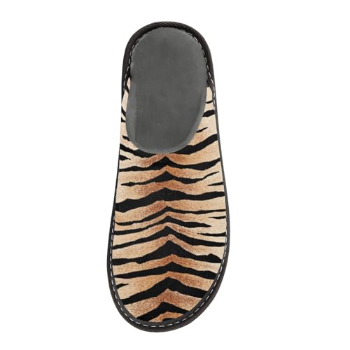 ALAZA Tiger Print Animal Striped Fuzzy Slippers for Women Men Warm Soft Lightweight Memory Foam House Slippers 10.5-113