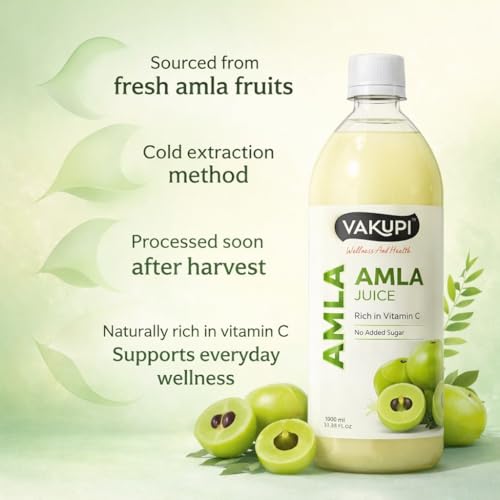 Image of Vakupi Amla Juice 1L | Cold-Pressed Ayurvedic Amla Juice | Natural Vitamin C Source | Supports Hair & Skin Wellness, Daily Detox & Vitality | No Added Sugar | Herbal Immunity & Wellness Drink.