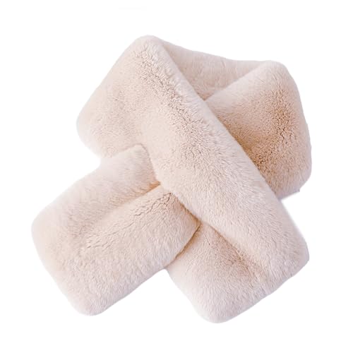 ZEACCT 1 Bufanda Infantil con Cuello Cruzado, Bufanda Cruzada de Pelo Sintético Conejo, Pañuelo de Cuello Cruzado Estilo Cuello, Bufanda de Felpa Súper Suave, para Niñas Y Mujeres - Caqui