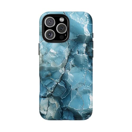Coque rigide brillante iPhone 16 Pro Max motif Fractal Ice Bleu