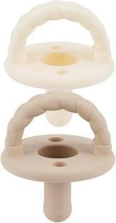 Itzy Ritzy Silicone Pacifiers 6-18 Months - Safe Collapsible Handle, 2 Air Holes, Set of 2 Buttercream & Toast