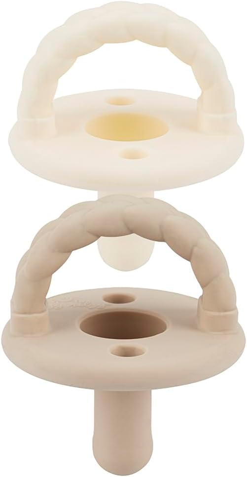 Silicone Pacifiers for Ages 6-18 Months – Itzy Soother Pacifiers Feature Collapsible Handle & Two Air Holes for Added Safety – Set of 2 in Buttercream & Toast