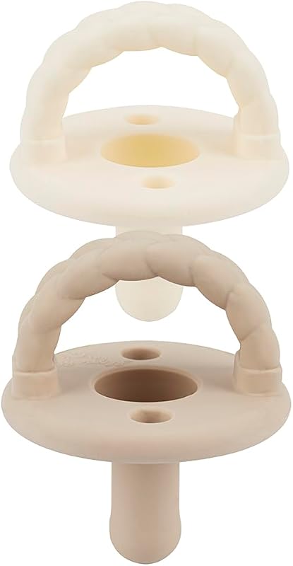 Silicone Pacifiers for 6-18 Mos, Set of 2 (Buttercream & Toast) | 100% Food Grade Silicone, Symmetrical Nipple Shape, Collapsible Handle, Two Air Holes, and BPA-Free Design For Added Safety