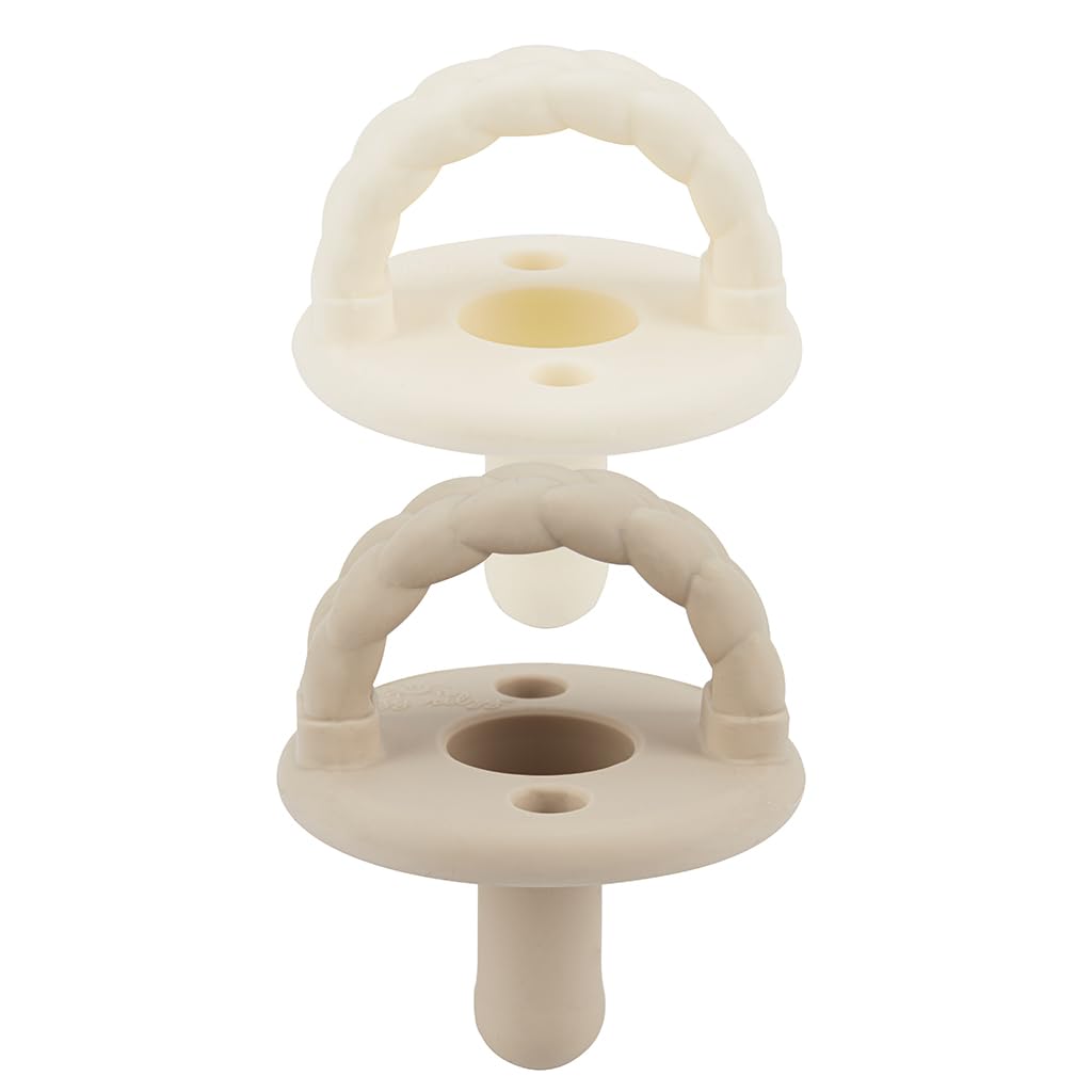 Itzy RitzySilicone Pacifiers for Ages 6-18 Months - Itzy Soother Pacifiers Feature Collapsible Handle & Two Air Holes for Added Safety; Set of 2 in Toast & Buttercream, Ages 6-18 Months