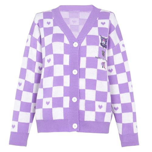 Image of Kawaii Cardigan for Women Girls Anime Plaid Cardigan Sweaters Long Sleeve Open Front Cardigans JK School Uniform, Purple, S