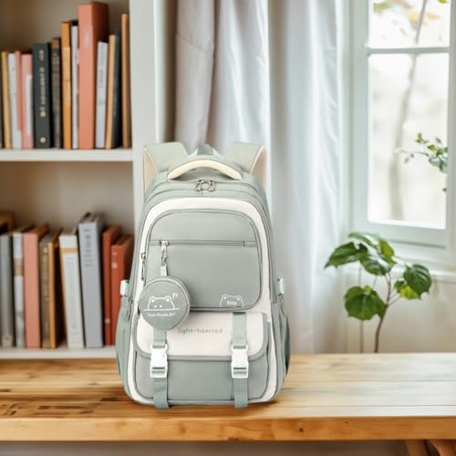 Ladies Cute Travel Backpack Large Capacity Kawaii Nylon Laptop Backpack (Green)3