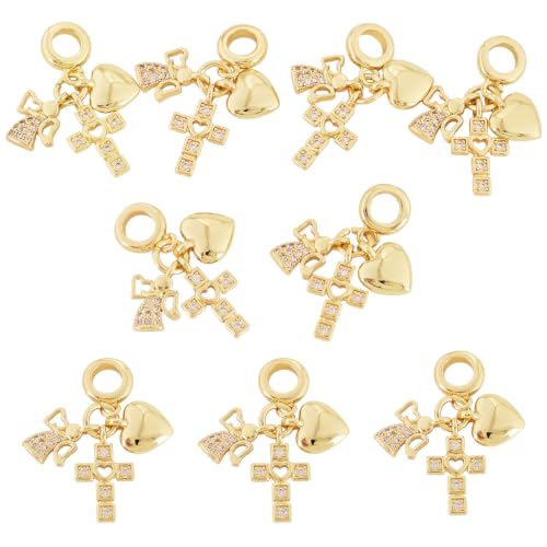 Image of 6Pcs Cubic Zirconia Cross Angel Heart Charms