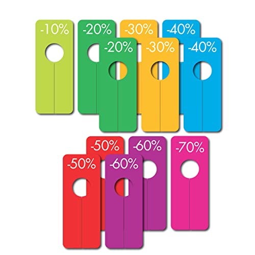 Affichesstore 30500 - 12 Séparateurs Remises 20x8cm - Trou Ø 4cm - Étiquettes Carton - Couleurs variées - 10% 20% 30% 40% 50% 60% 70% Cover