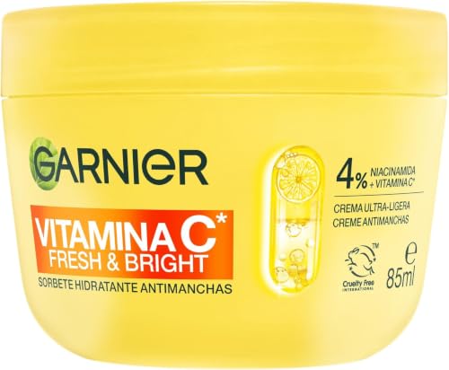 Garnier Vitamina C Fresh & Bright Sorbete Crema Hidratante AntiManchas 85ml | Textura Sorbete Ultraligera con Vitamina C y Niacinamida, Piel Sensible, 48h Hidratación, Ilumina y Reduce Manchas en 7 Días