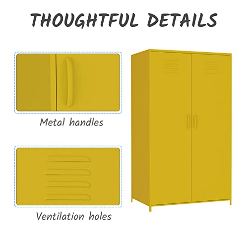 Sweiko Metal Locker Cabinet Storage Cabinet Locker For Bedroom School Classroom Double Doors Steel Locker For Toys And Clothes With Hanging Rod And Shelves Yellow thumb #3