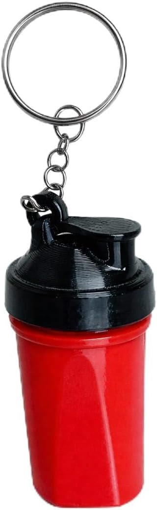 Mini Protein Shaker Keychain, Red and Black, Gym Fidget Noise Toy, Fitness Novelty Accessory Gift