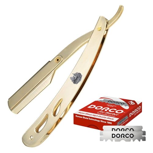 The Shave Factory Straight Edge Razor Kit - with Single Stainless Steel razors (Gold + Red Single Edge)