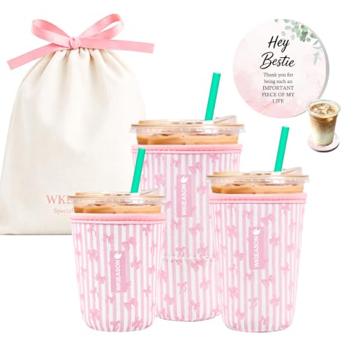 Image of WKIEASON Iced Coffee Sleeve Reusable Coffee Cup Sleeve Coolies 16-32oz | Non-Slip Neoprene Iced Coffee Sleeve Coolies for Cold Drinks ,Starbucks, McDonalds, Dunkin Donuts and More, Gifts for Women