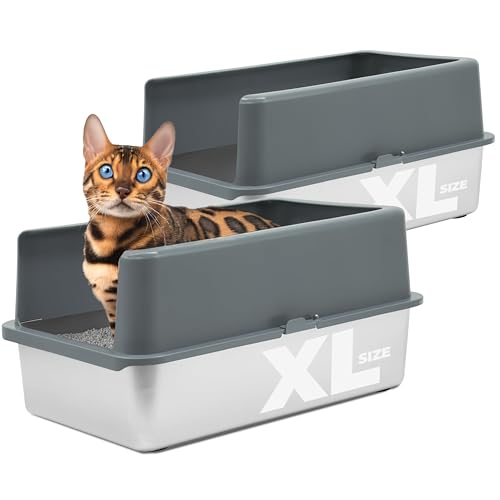 iPrimio Stainless Steel Litter Box - Cat Litter Box Enclosure with Enclosed Sides for Odor Control -...