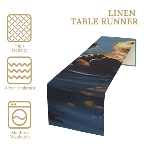 Chemin de table en lin loutres décor de table repas de famille - 4