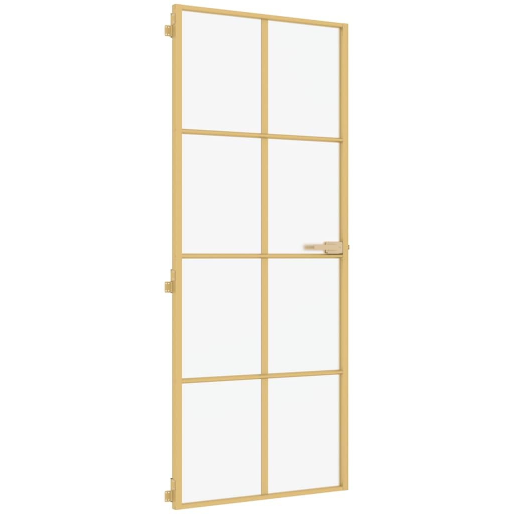 vidaXL Puerta de Interior, Puerta de Panel, Panel de Privacidad, Puerta Decorativa para Dormitorio Baño, Vidrio Templado y Aluminio Dorada