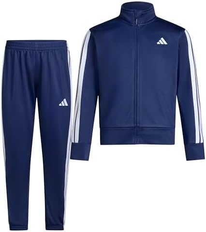 adidas Boys’ 2-Piece Full-Zip Jacket and Jogger Set – Long Sleeve Mock Neck Track Jacket with Side Pockets and Ribbed Trim, Elastic Waistband Jogger Pants, Regular Fit, Dk Blue, 7