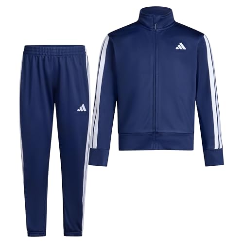 adidas Boys’ 2-Piece Full-Zip Jacket and Jogger Set – Long Sleeve Mock Neck Track Jacket with Side Pockets and Ribbed Trim, Elastic Waistband Jogger Pants, Regular Fit, Dk Blue, 6