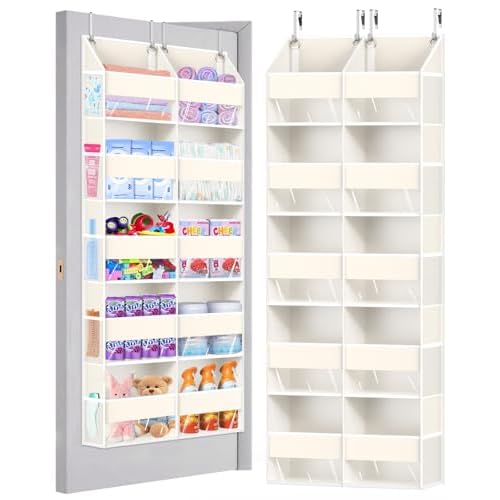 Heavy Duty Over The Door Organizer 5 Tiers, Extra Large Behind Door Storage of 10 Big Front & 10 Mesh Pockets, 80lb Weight Capacity, Doors Organizer Hanging for Closet Bathroom Bedroom Nursery, Beige
