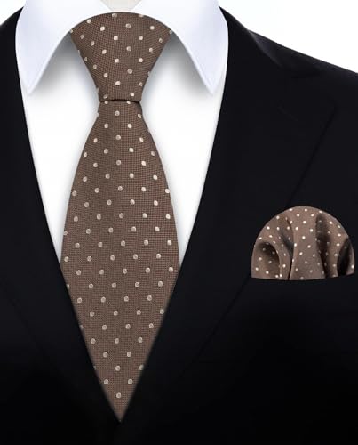 Image of HISDERN Polka Dot Ties for Men Classic Silk Ties and Pocket Square Formal Business Necktie Handkerchief Wedding Party