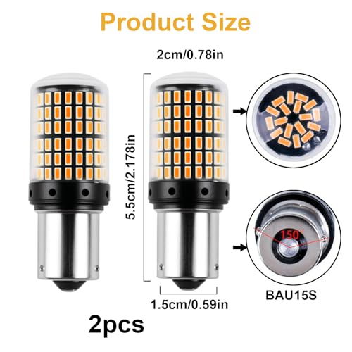 OddMart 2Pcs PY21W 581 Amber Yellow 1156 BAU15S LED Indicator Bulbs with Canbus Error Free, 2800LM Super Bright Front Rear Turn Signal Lights 12-24V 30W 7440 144smd General Car Bulb for Most Vehicles